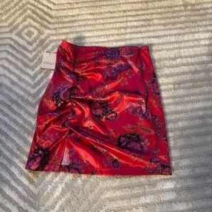 Floral Red and Pink Satin Slip Skirt